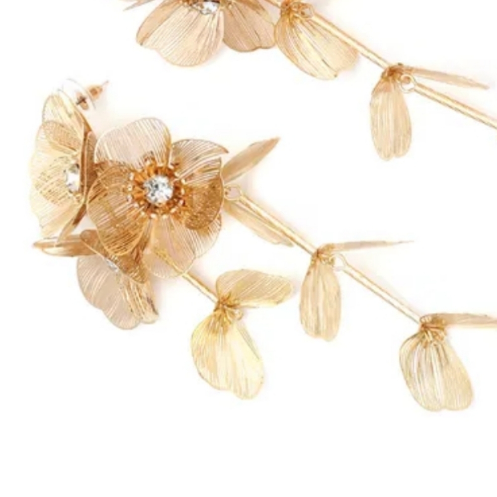New ZARA cascading flowers golden earrings - Picture 5 of 15